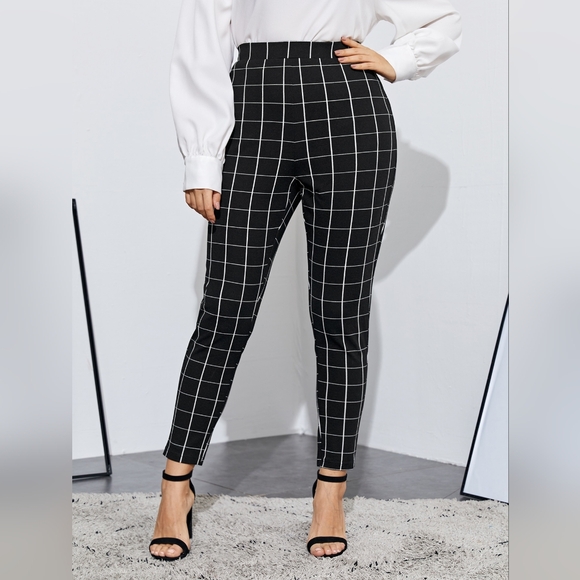 Pants - 5 For $25✨Womens Medium Checked White Striped & Black Soft Leggings Tights Pants